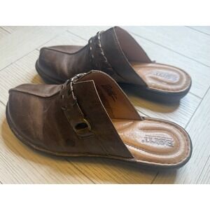 Born Brown Leather‎ Women's Mule Clog Slide Flat Comfort Shoe Sz 10M